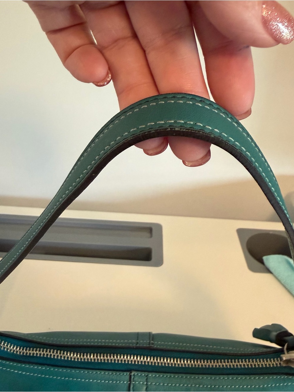 Coach Vintage Hamptons Demi Baguette Shoulder Bag Teal Leather - Picture 8 of 11